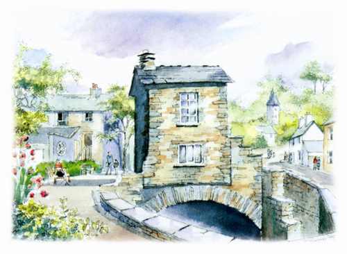 Bridge House, Ambleside watercolour postcards
